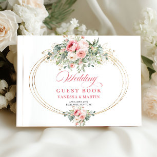 Bohemian blush roses gold greenery minimal wedding guest book