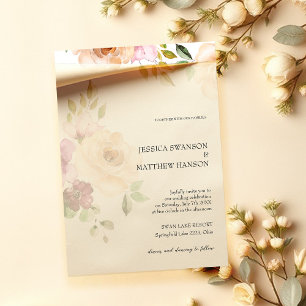 Bohemian Blush Roses Watercolor Floral Wedding Invitation