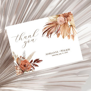Bohemian Boho Autumn Pampas Wedding Thank You Postcard