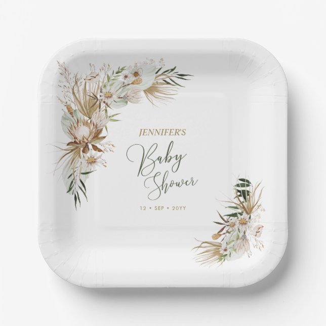 Bohemian Boho Baby Shower Decor Paper Plates (Front)