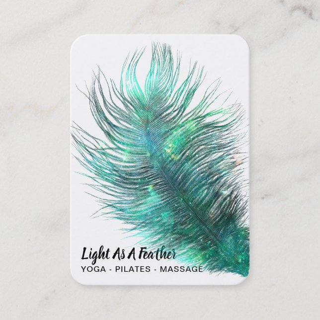 *~*  Bohemian Boho Cosmic Emerald Feather Business Card (Front)