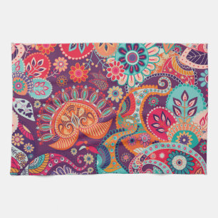 Bohemian Boho MOD Hippy Chic Flower Pattern Tea Towel