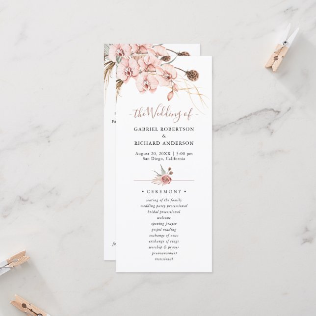 Bohemian Boho Orchid Wedding Ceremony Program (Front/Back In Situ)