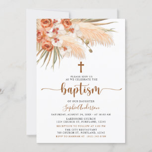Bohemian boho Pampas Grass Baptism Invitation