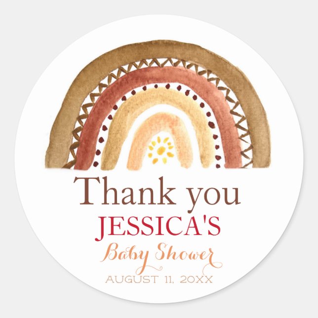 Bohemian Boho Rainbow Baby Shower Earthy Cute Classic Round Sticker (Front)