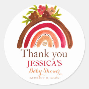 Bohemian Boho Rainbow Baby Shower Earthy Cute Classic Round Sticker