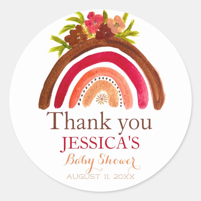 Bohemian Boho Rainbow Baby Shower Earthy Cute Classic Round Sticker (Front)