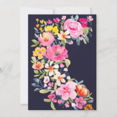 Bohemian bold floral watercolor navy bridal shower invitation (Back)