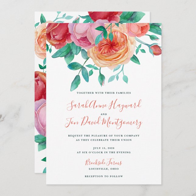 Bohemian Bold Floral Wedding Invitation (Front/Back)