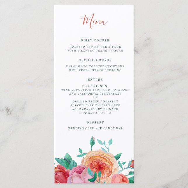 Bohemian Bold Floral Wedding Menu (Front)