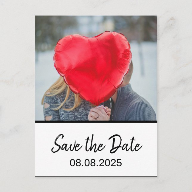 Bohemian Bold Modern Photo White Save the Date Postcard (Front)