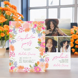 Bohemian bold wildflowers photos graduation invitation<br><div class="desc">Celebrate your graduation with our Bohemian Bold Wildflowers Photos Graduation Invitation! This stunning design features hand-painted vibrant orange, pink, and lavender wildflowers intertwined with lush greenery, adding a touch of natural beauty to your special day. Customise the invitation with three of your favourite photos on the back, showcasing your journey...</div>