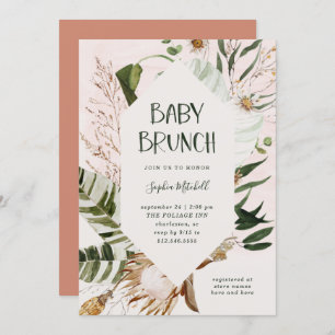 Bohemian Botanical and Pampas Grass   Baby Brunch Invitation