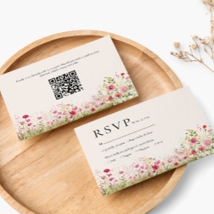 Bohemian botanical online QR code Wedding RSVP Card