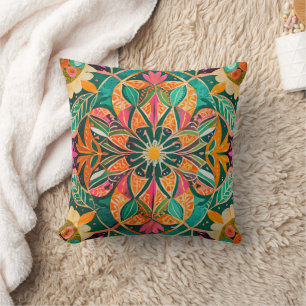 Bohemian Botanical Vibrant Artistic Cushion