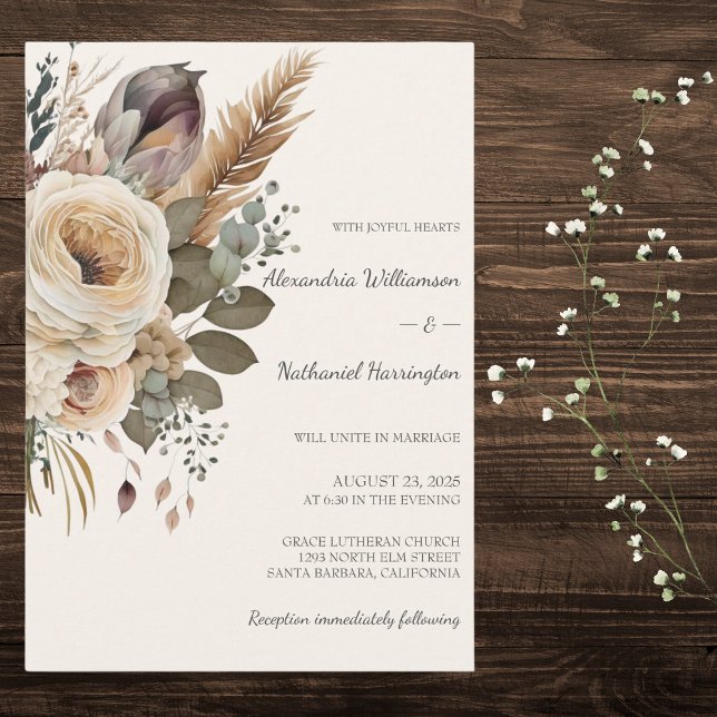 Bohemian Bouquet & Feathers Wedding  Invitation (Creator Uploaded)