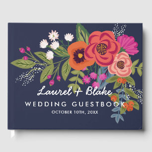 Bohemian Bouquet - Navy Blue - Wedding Guest Book