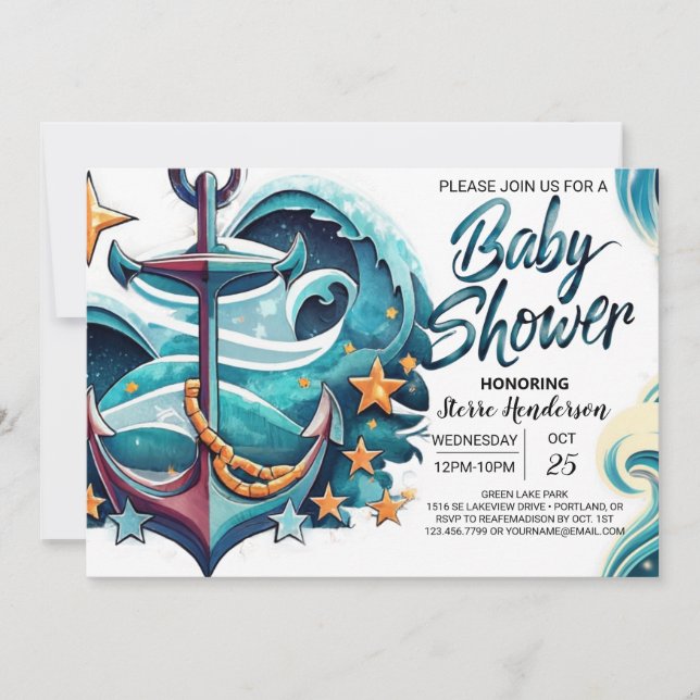 Bohemian Boy's Blue Baby Shower Invitation (Front)