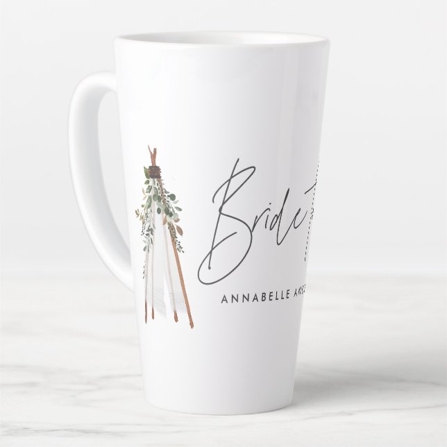 Bohemian bride to be teepee botanical contemporary latte mug (Left Angle)