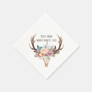 bohemian, bull skull, antler,  flowers, boho napkin