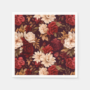 Bohemian burgundy beige flowers napkin