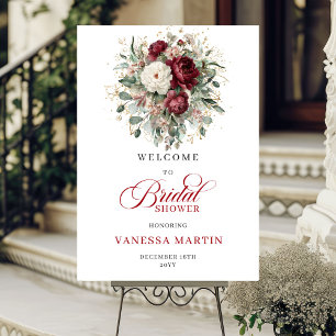 Bohemian Burgundy Bridal Shower Welcome Poster
