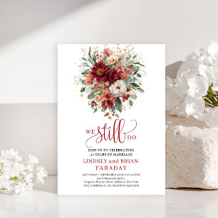 Bohemian Burgundy Fall Floral Vow Renewal Card