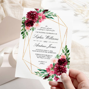 Bohemian Burgundy Rose Floral Wedding Invitation