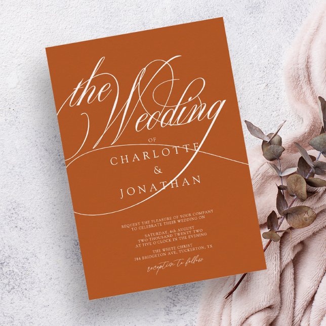 Bohemian Burnt Orange Elegant Calligraphy Wedding Invitation (Creator Uploaded)
