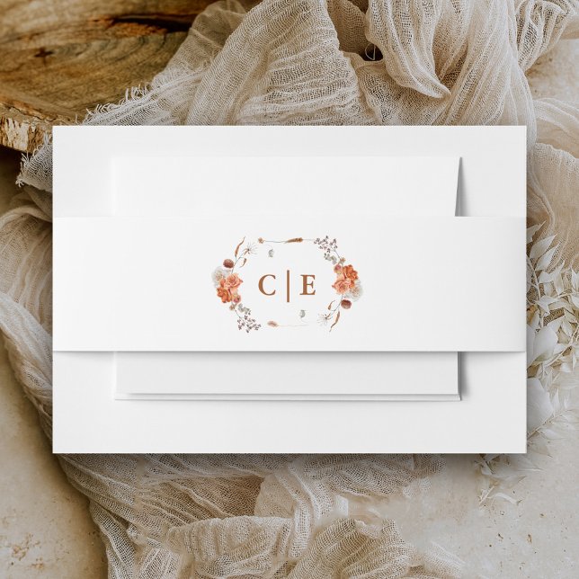 Bohemian Burnt-Orange Floral Rustic Wedding Invitation Belly Band (Creator Uploaded)