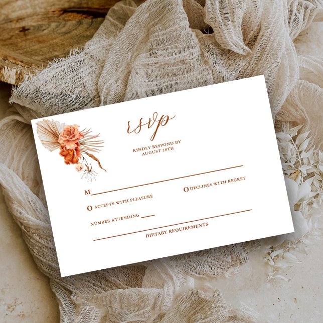 Bohemian Burnt-Orange Floral Rustic Wedding RSVP Card (Creator Uploaded)