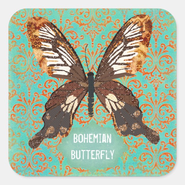 Bohemian Butterfly Damask Sticker (Front)