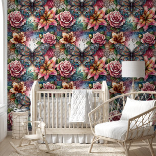 Bohemian Butterfly & Floral Delight Wallpaper