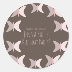 Bohemian Butterfly Pastel Pink Birthday  Classic Round Sticker