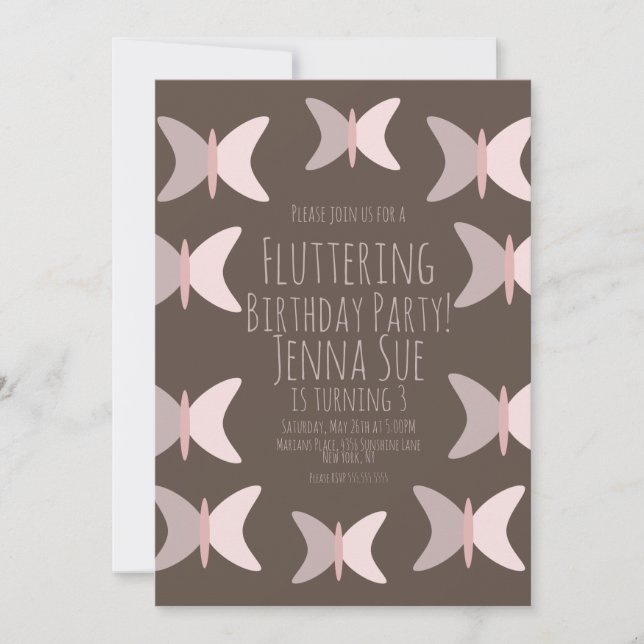Bohemian Butterfly Pastel Pink Birthday Invitation (Front)
