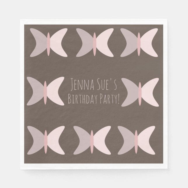 Bohemian Butterfly Pastel Pink Birthday  Napkin (Front)