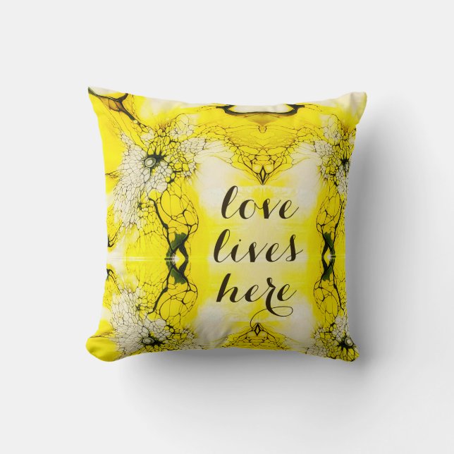 BOHEMIAN BUTTERFLY YELLOW BLACK LACINGThrow Pillow (Front)