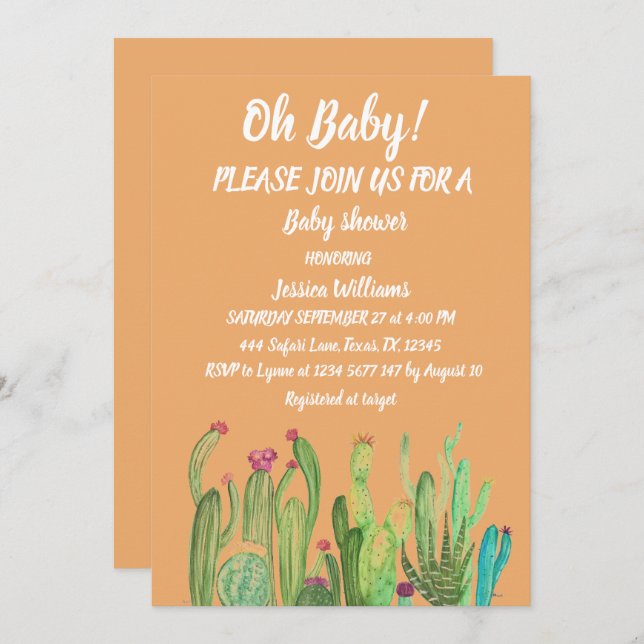 Bohemian Cactus Arizona Boy Girl Watercolor Baby Invitation (Front/Back)