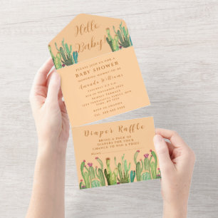 Bohemian Cactus Desert Baby Shower Gender Neutral All In One Invitation