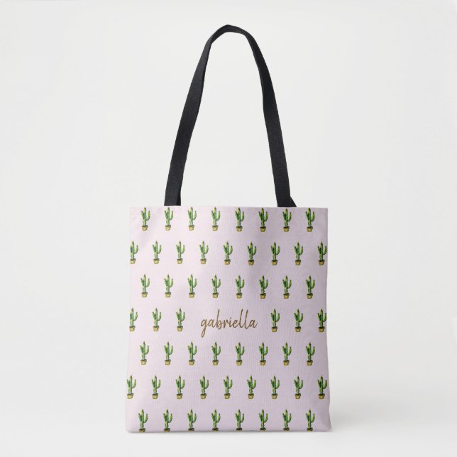 Bohemian Cactus with Name Tote Bag (Front)