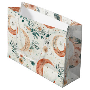 Bohemian Celestial Crescent Moon Botanical Large Gift Bag
