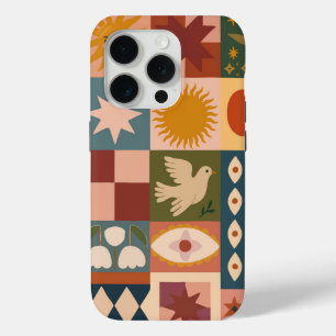 Bohemian Celestial Patchwork with Mystical Symbols iPhone 15 Pro Case