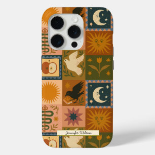 Bohemian Celestial Patchwork with Mystical Symbols iPhone 15 Pro Case