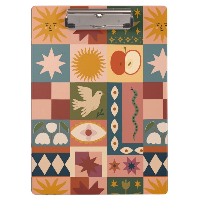 Bohemian Celestial Patchwork with Mystical Symbols Clipboard (Front)