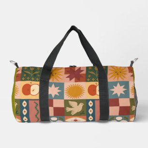 Bohemian Celestial Patchwork with Mystical Symbols Duffle Bag
