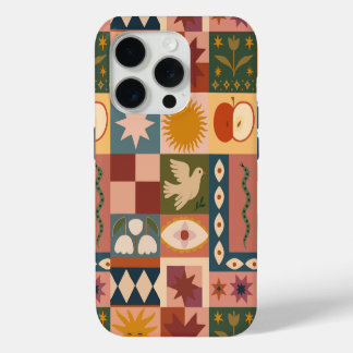 Bohemian Celestial Patchwork with Mystical Symbols iPhone 15 Pro Case