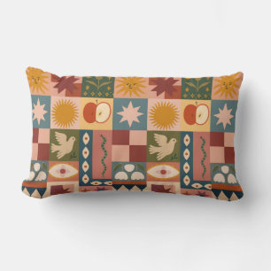 Bohemian Celestial Patchwork with Mystical Symbols Lumbar Cushion