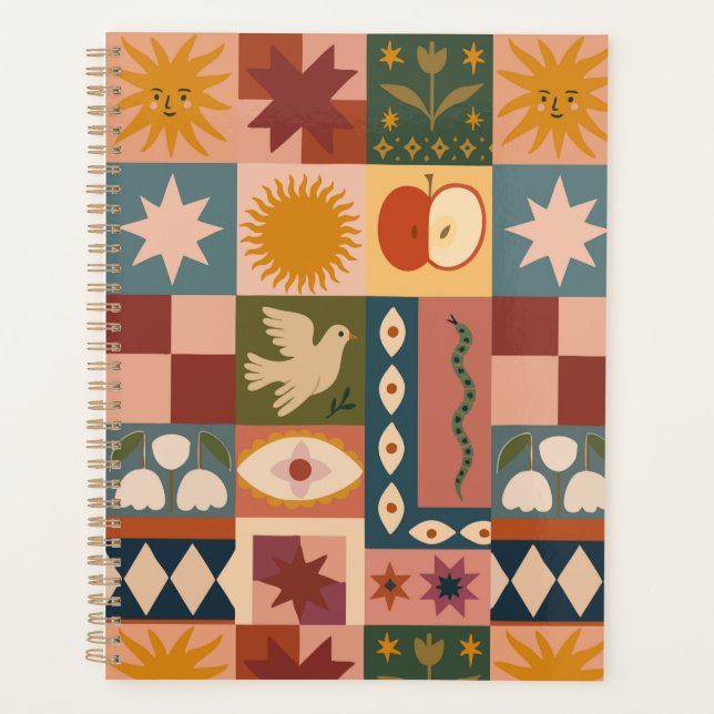 Bohemian Celestial Patchwork with Mystical Symbols Planner (Front)