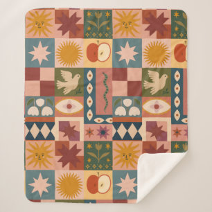 Bohemian Celestial Patchwork with Mystical Symbols Sherpa Blanket