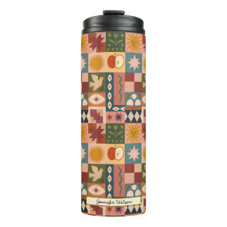 Bohemian Celestial Patchwork with Mystical Symbols Thermal Tumbler
